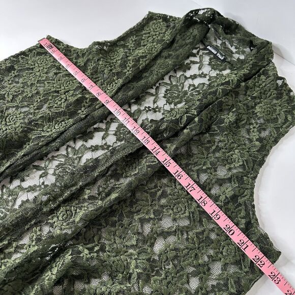 Vtg Double Take Sheer Mesh Cardigan Vest One Size Green Lace Fairy Goblincore - Picture 9 of 11